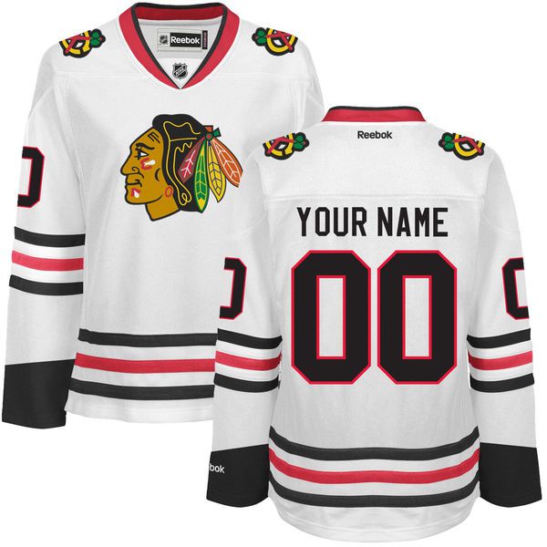 Women Chicago Blackhawks Reebok White Premier Away Custom NHL Jersey->customized nhl jersey->Custom Jersey